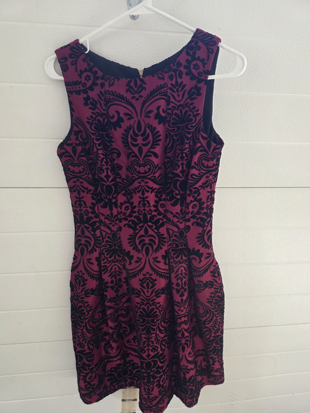 Danny & Nicole Burgundy and Black Damask Fit-and-Flare Dress